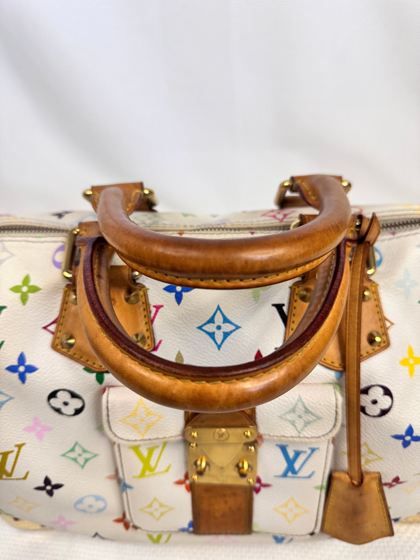 Louis Vuitton 2003 Takashi Murakami Multicolor Monogram Speedy 30 Blanc