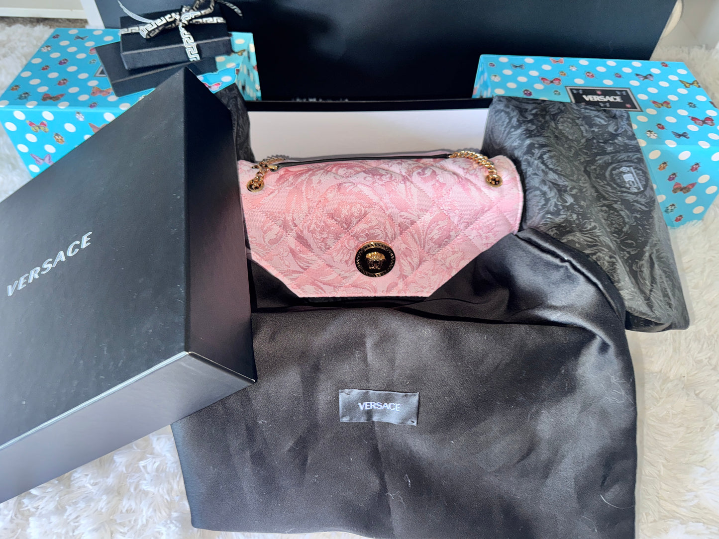 Versace Pink Quilted Fabric Lamb Shoulder Bag