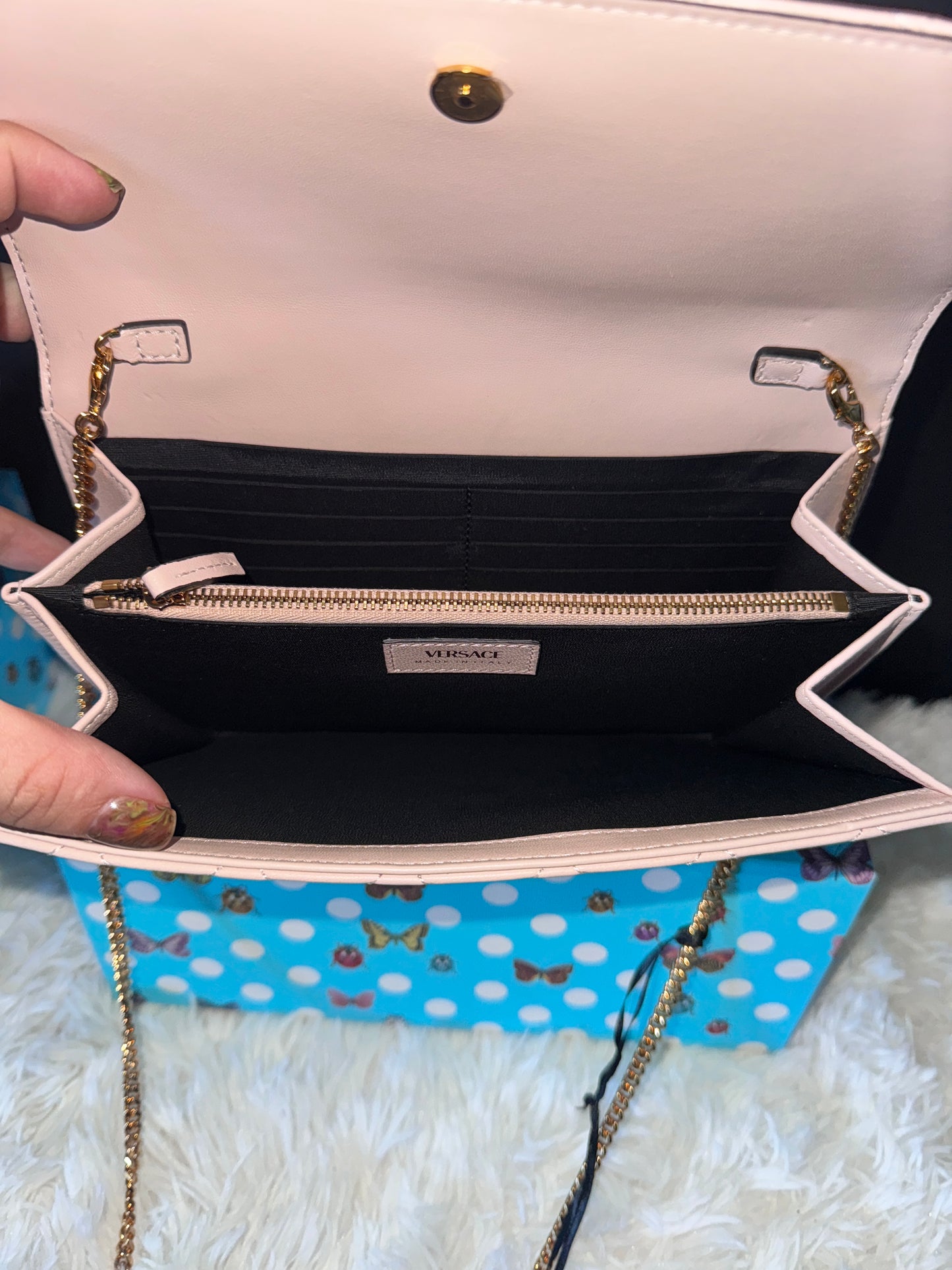 Versace Pink Quilted Lamb Nappa Leather Wallet on Chain