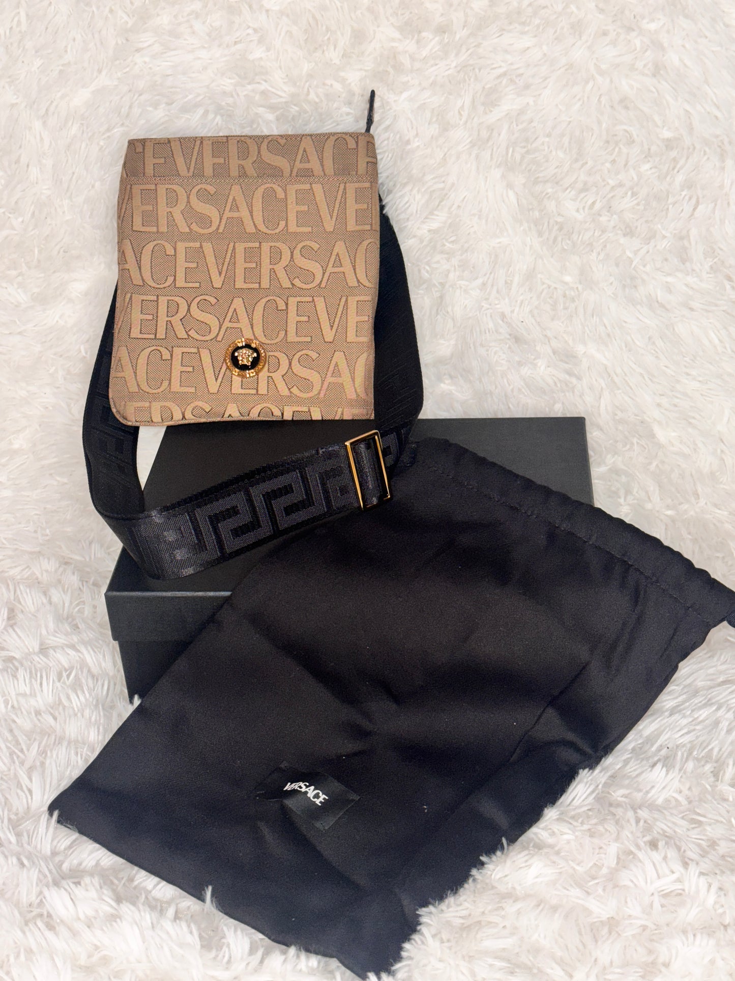 Versace Brown Canvas Allover Crossbody Bag