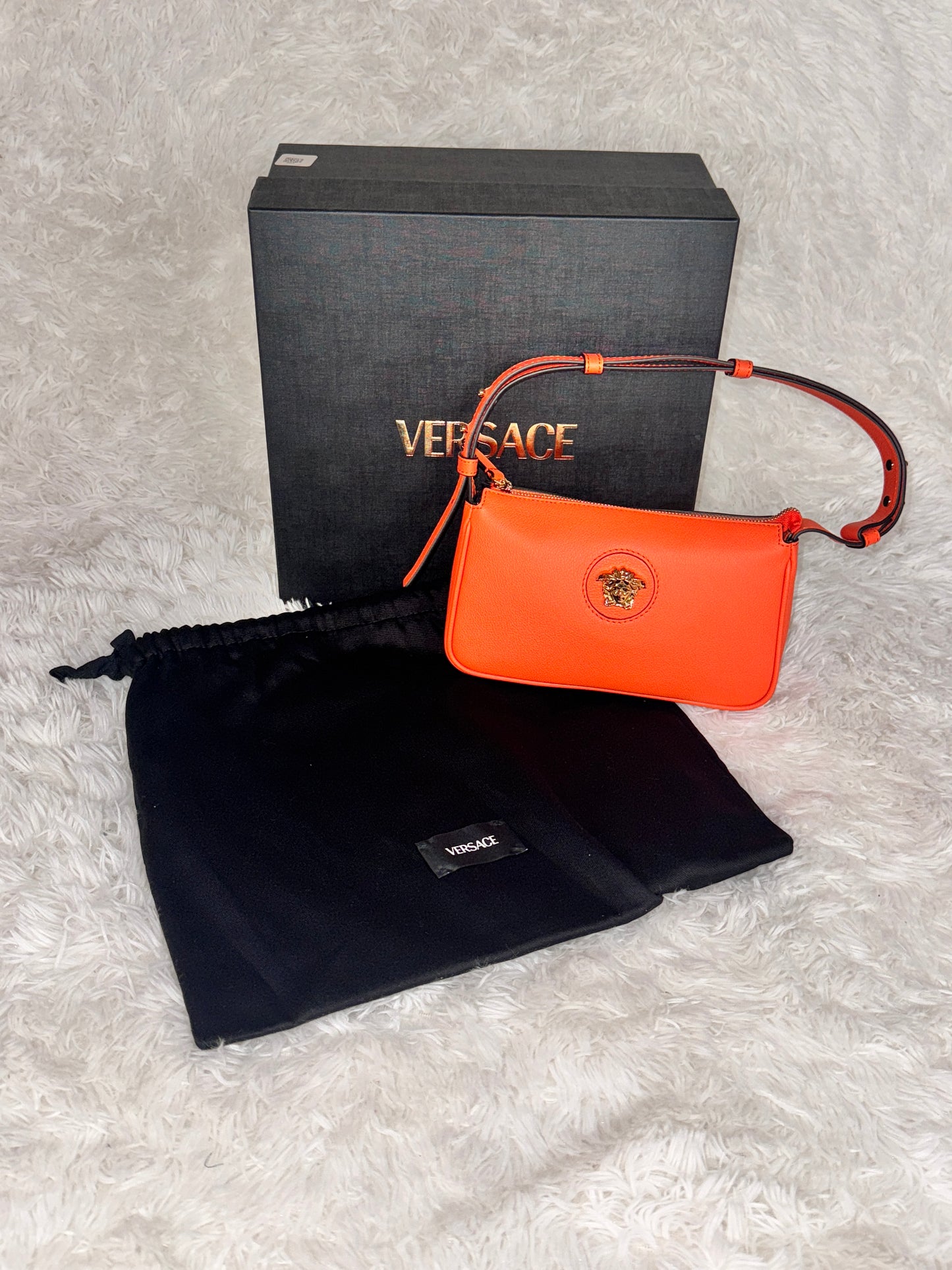 Versace Pumpkin Orange La Medusa Calfskin Leather Shoulder Bag