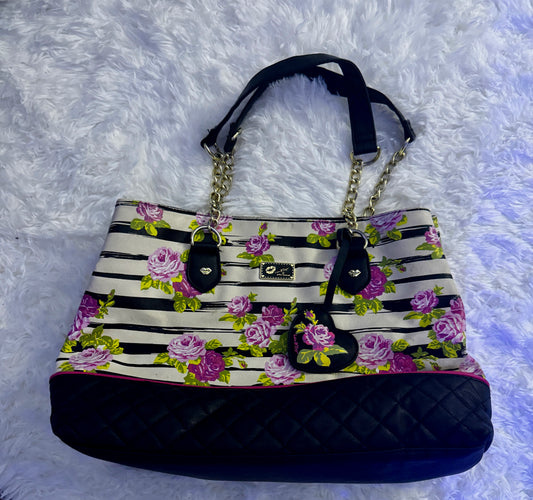 Betsey Johnson Striped Pink Floral Purse Handbag