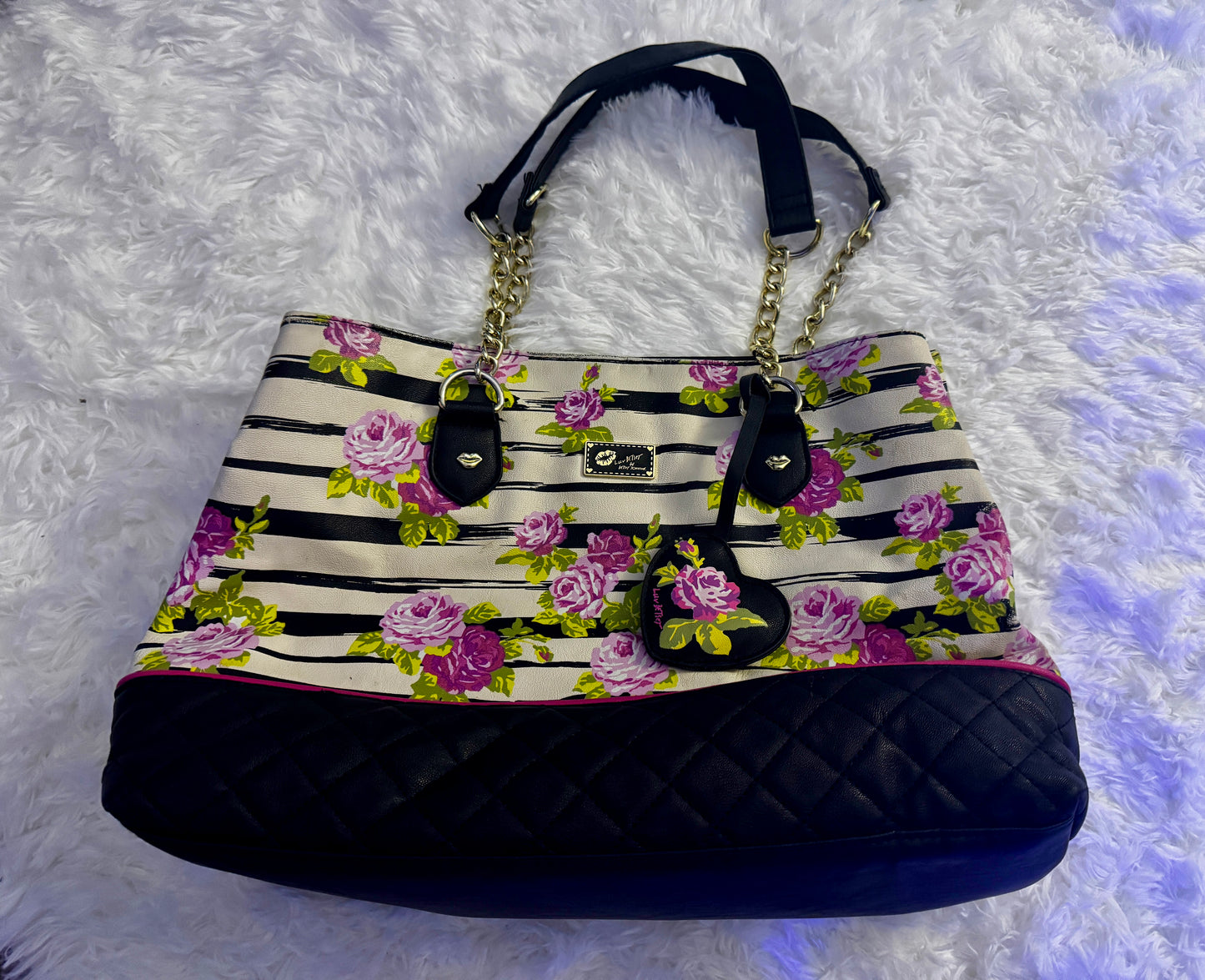 Betsey Johnson Striped Pink Floral Purse Handbag