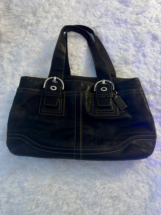 Vintage Coach Soho Stitched Black Leather Handbag Bag