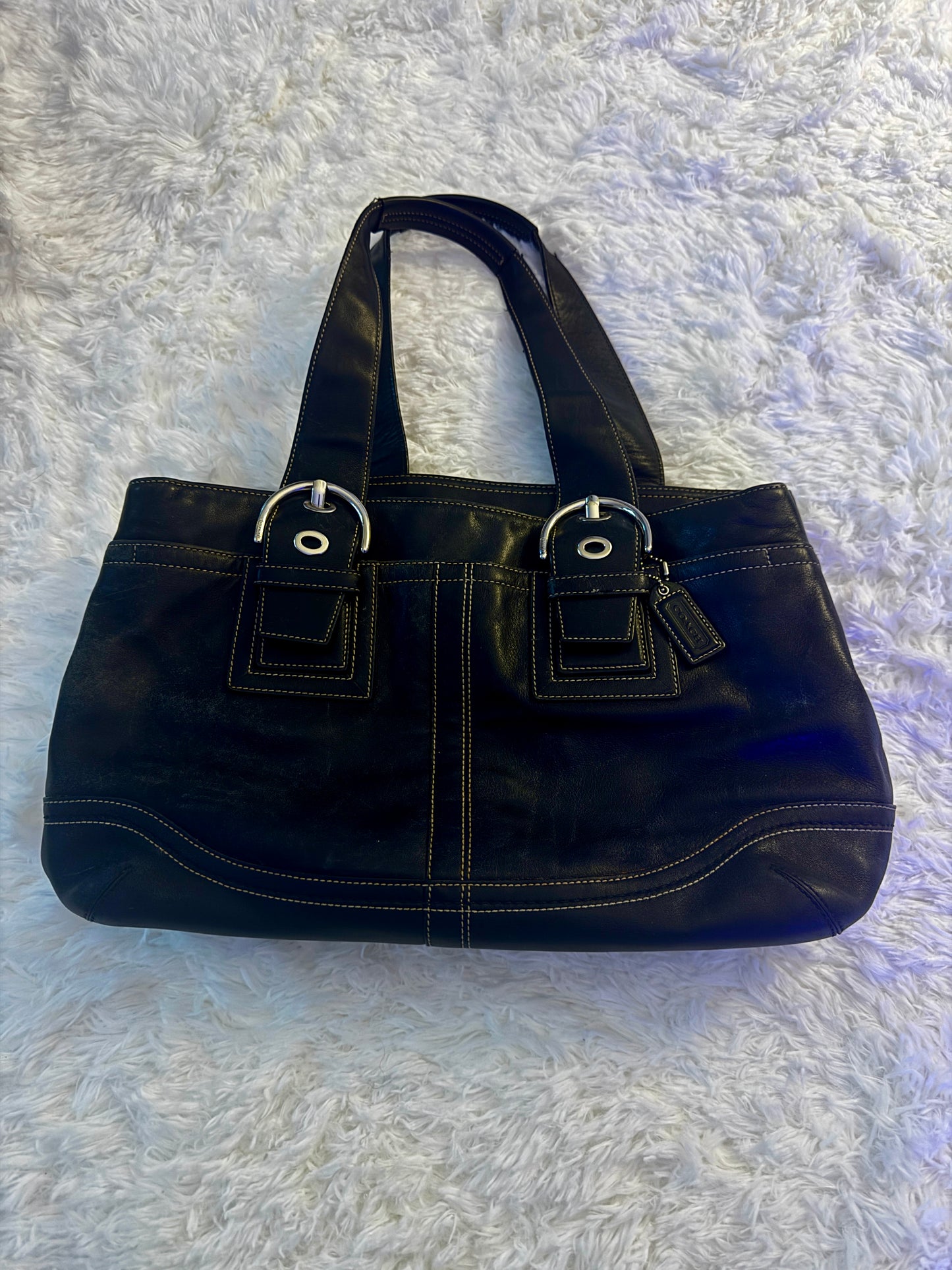 Vintage Coach Soho Stitched Black Leather Handbag Bag