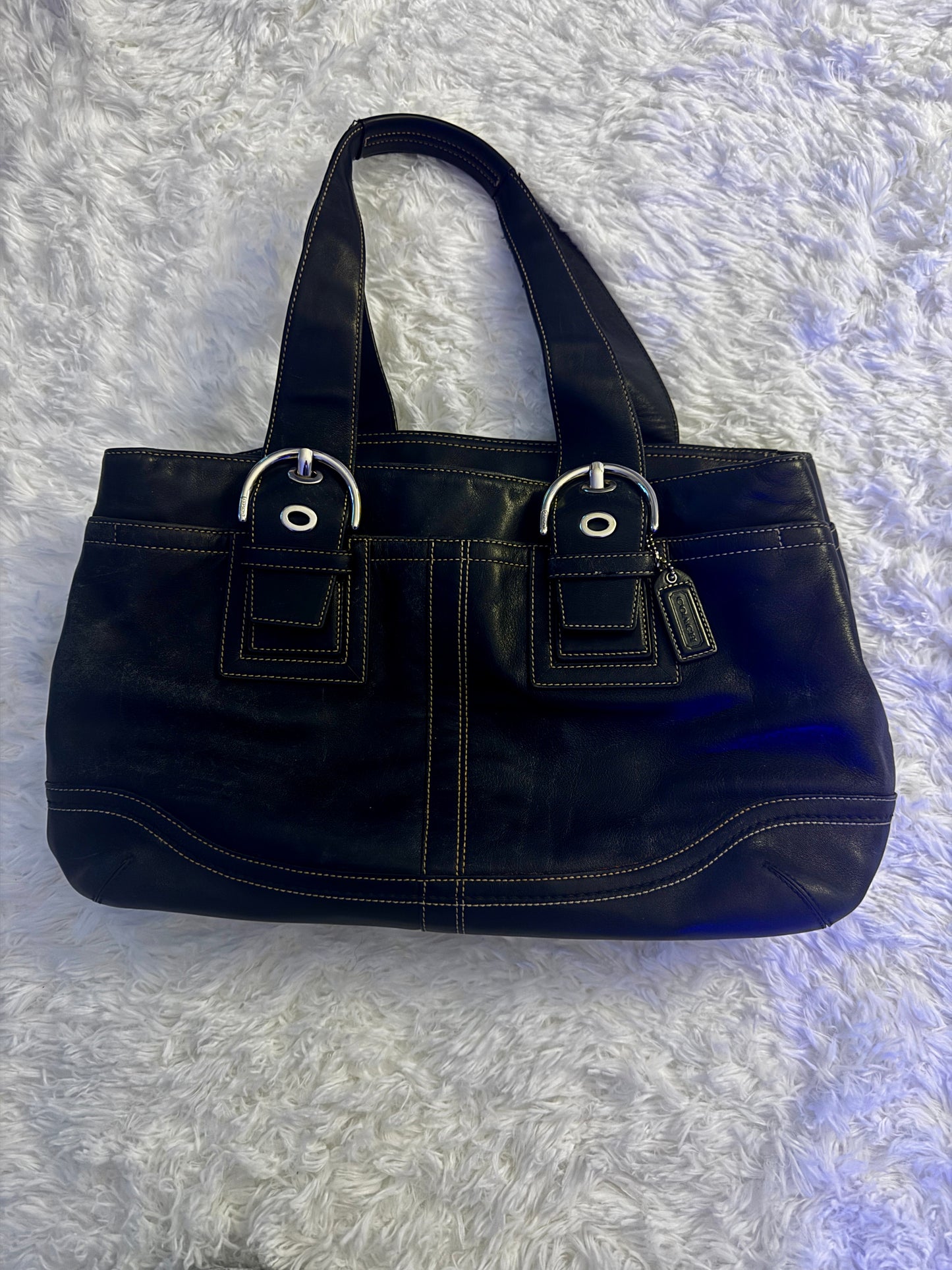 Vintage Coach Soho Stitched Black Leather Handbag Bag