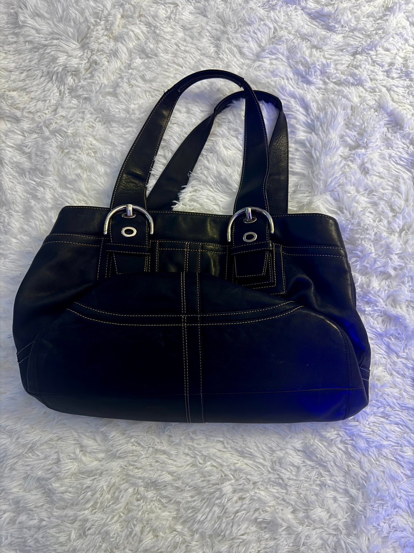 Vintage Coach Soho Stitched Black Leather Handbag Bag