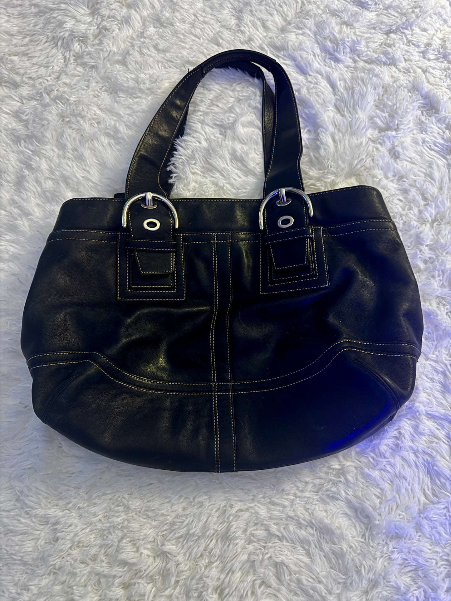 Vintage Coach Soho Stitched Black Leather Handbag Bag