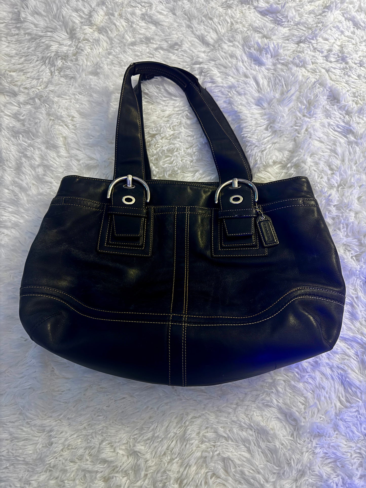 Vintage Coach Soho Stitched Black Leather Handbag Bag