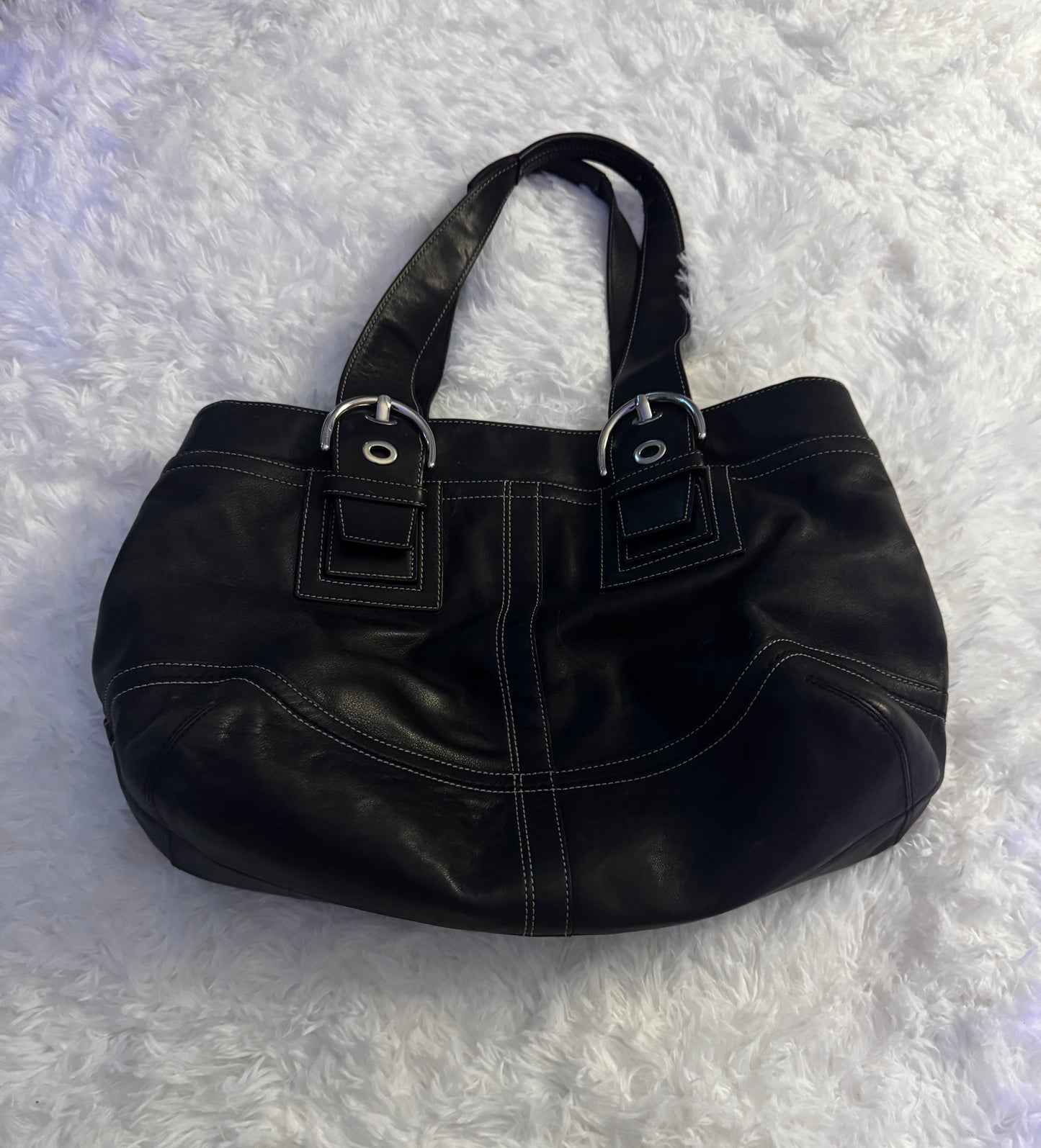 Vintage Coach Soho Stitched Black Leather Handbag Bag