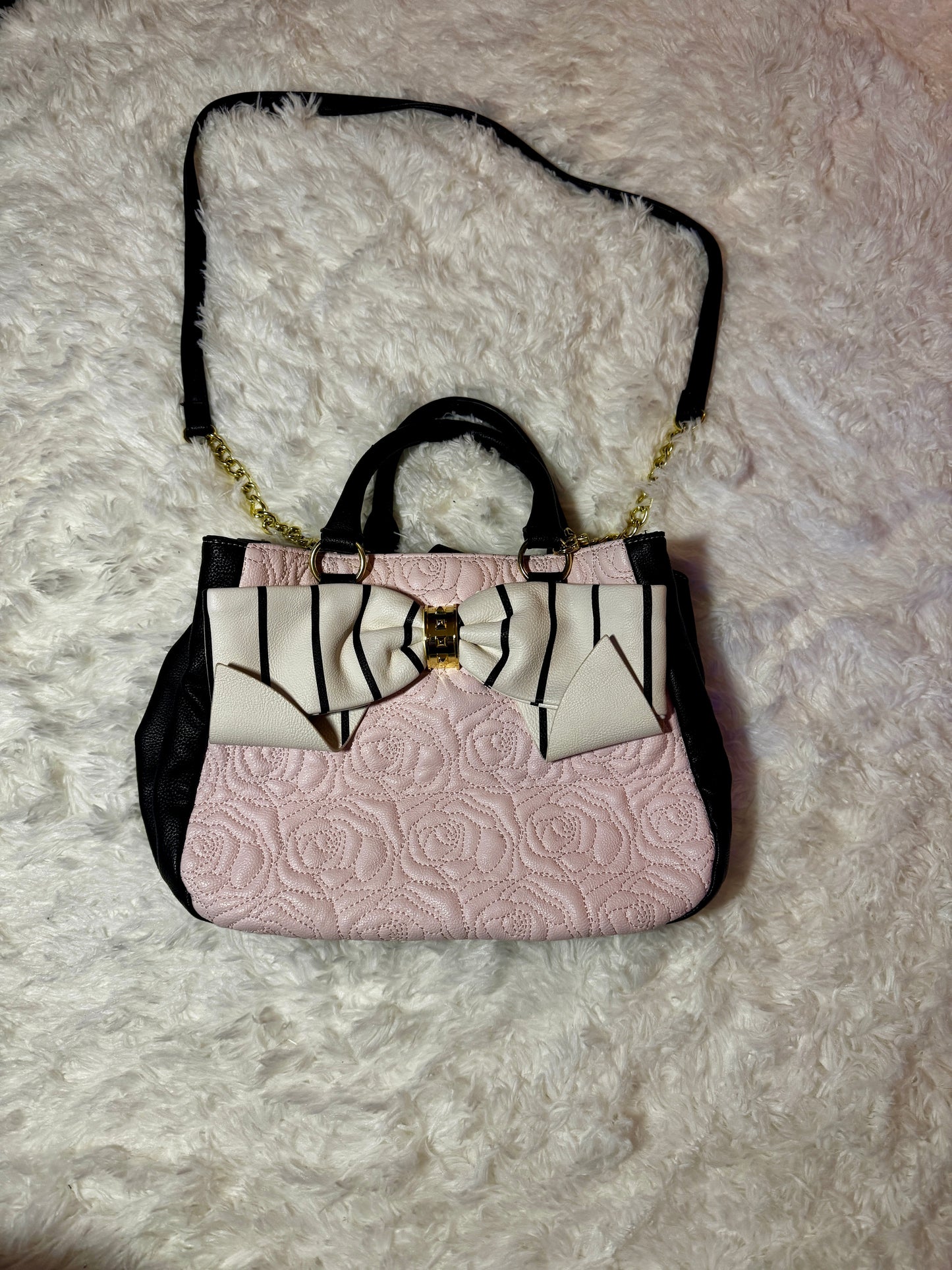 Betsey Johnson Handbag Rose Light Pink Quilted Tote