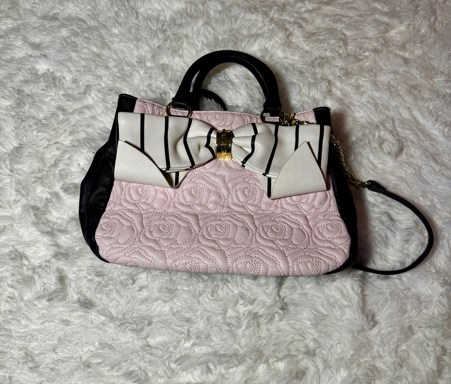 Betsey Johnson Handbag Rose Light Pink Quilted Tote