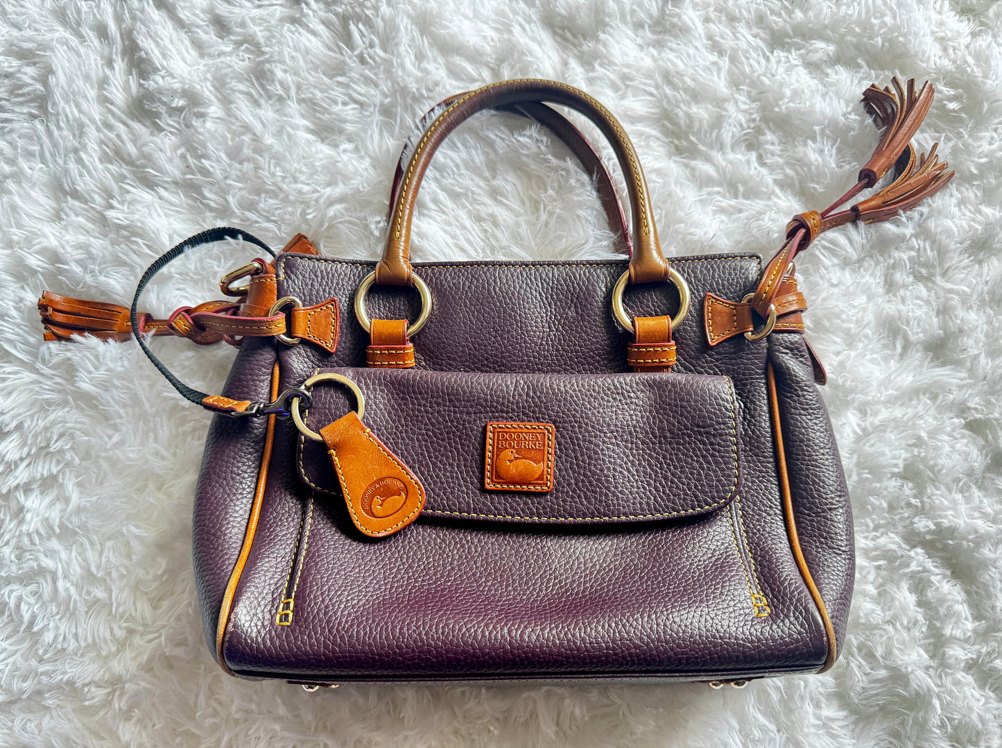 Vintage Dooney & Bourke Medium Grape Pebble Leather Pocket Satchel with Wristlet