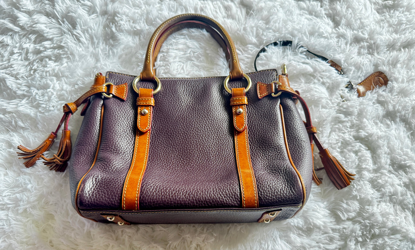 Vintage Dooney & Bourke Medium Grape Pebble Leather Pocket Satchel with Wristlet