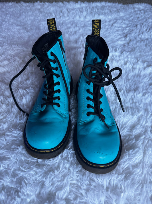 Doc Martens Blue Patent Leather Kids Lace Up Boots Delaney