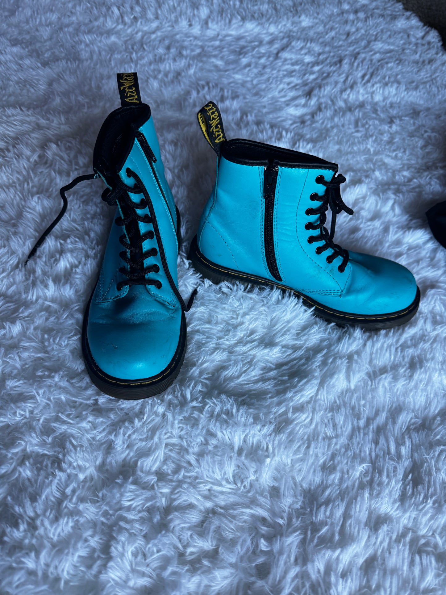 Doc Martens Blue Patent Leather Kids Lace Up Boots Delaney