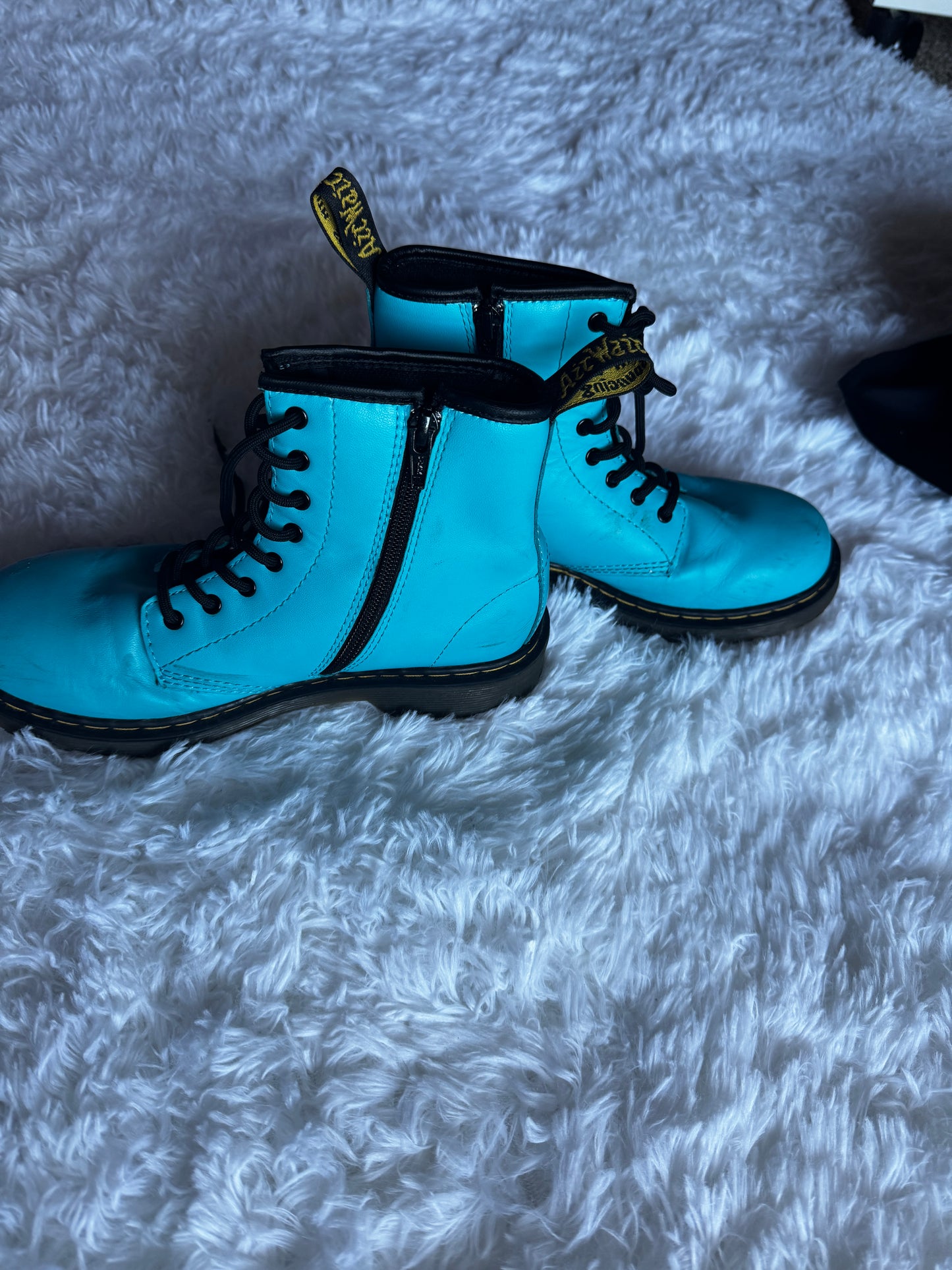 Doc Martens Blue Patent Leather Kids Lace Up Boots Delaney