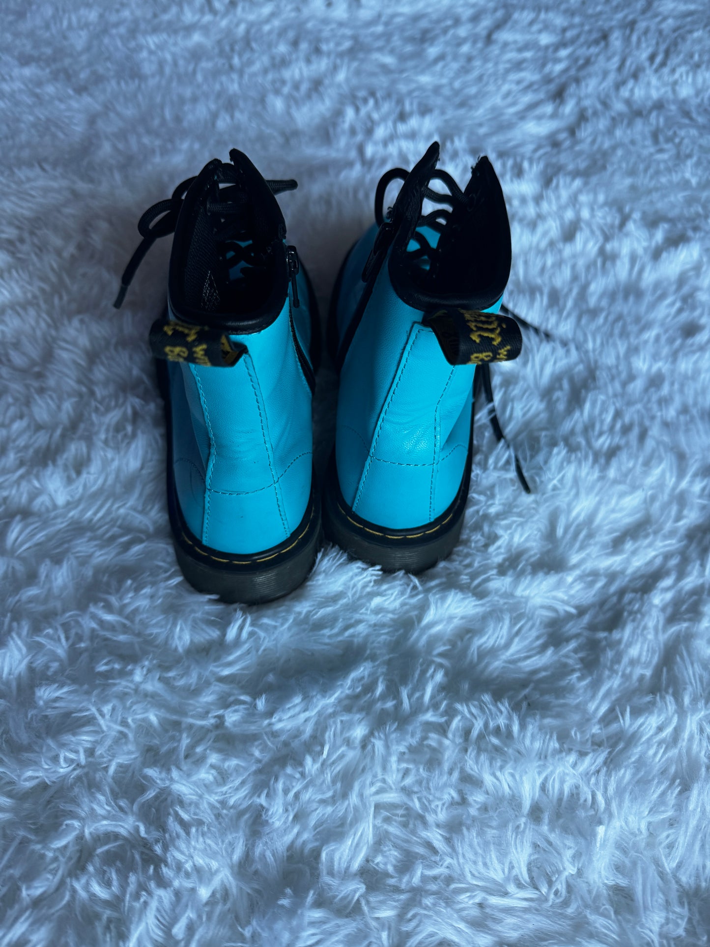 Doc Martens Blue Patent Leather Kids Lace Up Boots Delaney