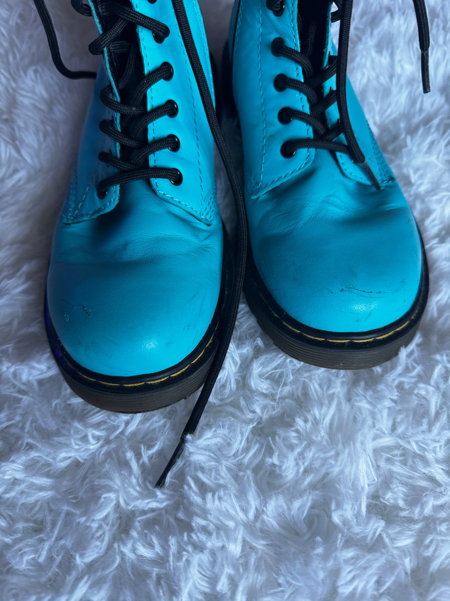 Doc Martens Blue Patent Leather Kids Lace Up Boots Delaney