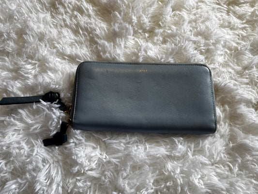 Chloe Blue Gray Zip Wallet in Leather with Navy Zipper Pulls