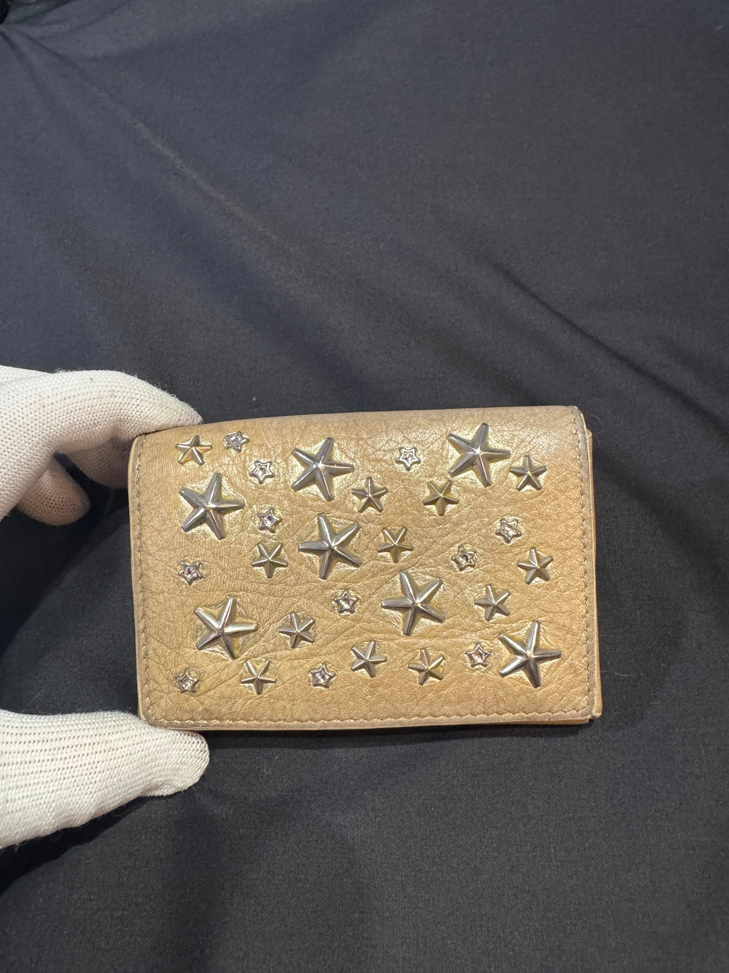 Jimmy Choo Star Studs Leather Card Coin Case Wallet