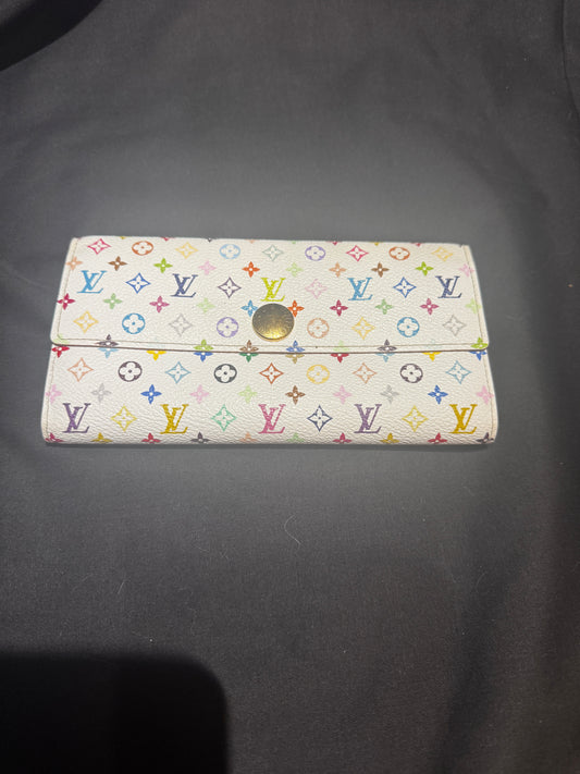 LOUIS VUITTON Monogram Multicolor Sarah Wallet White Vintage Murakami