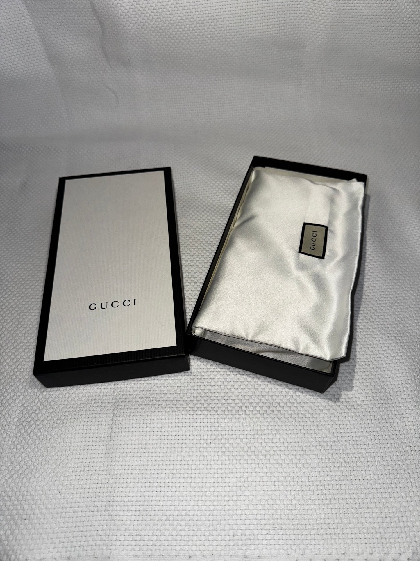 GUCCI Sylvie cream leather and stripe gold buckle wallet