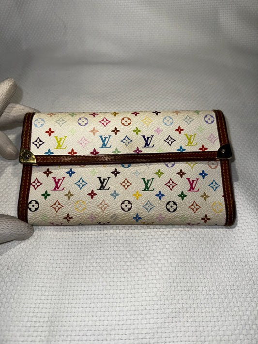 Louis Vuitton White Multicolor Porte International Murakami Wallet