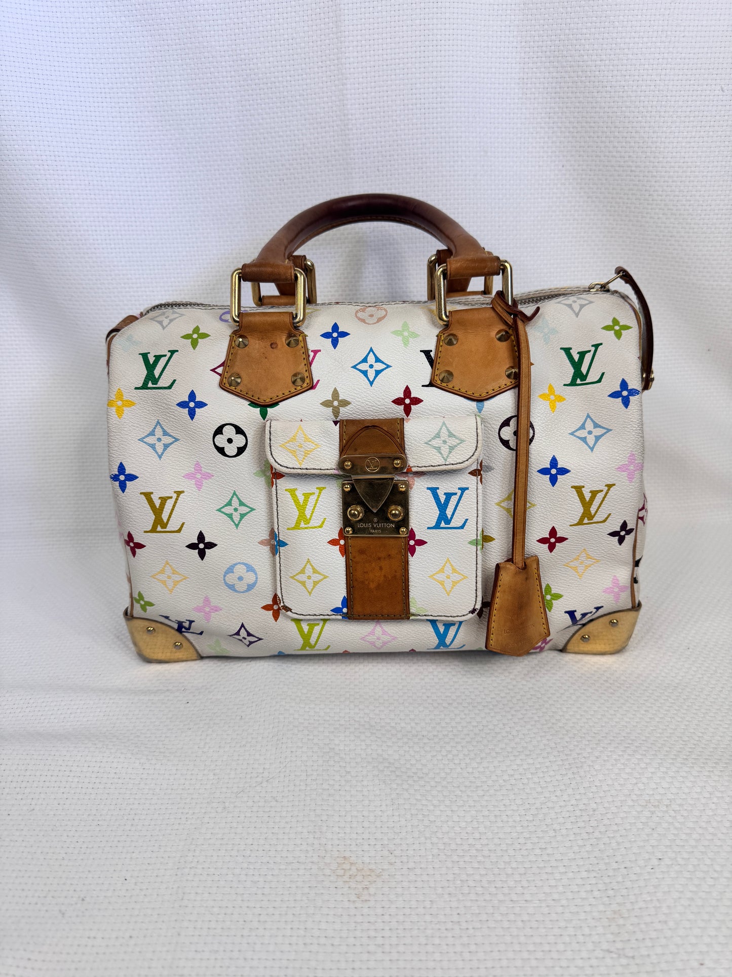 Louis Vuitton 2003 Takashi Murakami Multicolor Monogram Speedy 30 Blanc