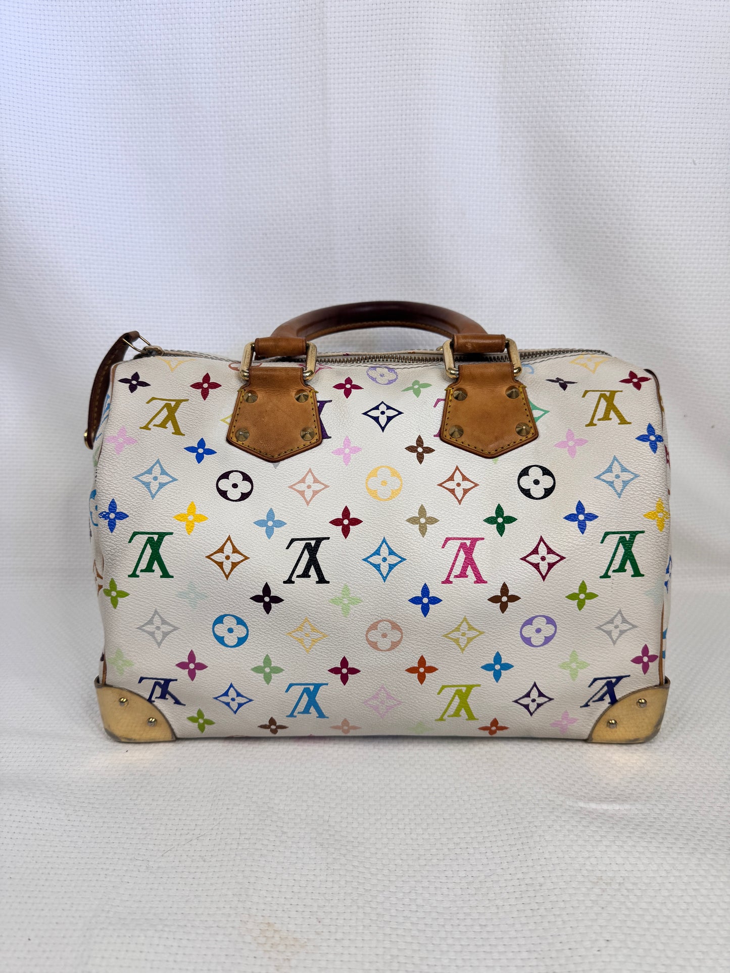 Louis Vuitton 2003 Takashi Murakami Multicolor Monogram Speedy 30 Blanc