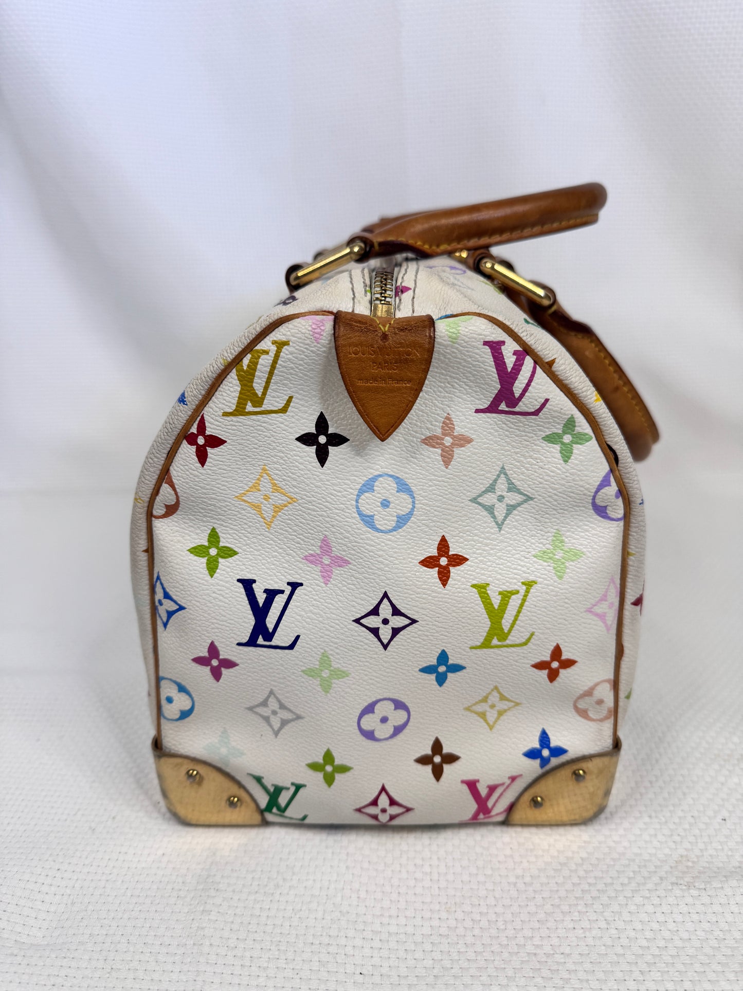 Louis Vuitton 2003 Takashi Murakami Multicolor Monogram Speedy 30 Blanc