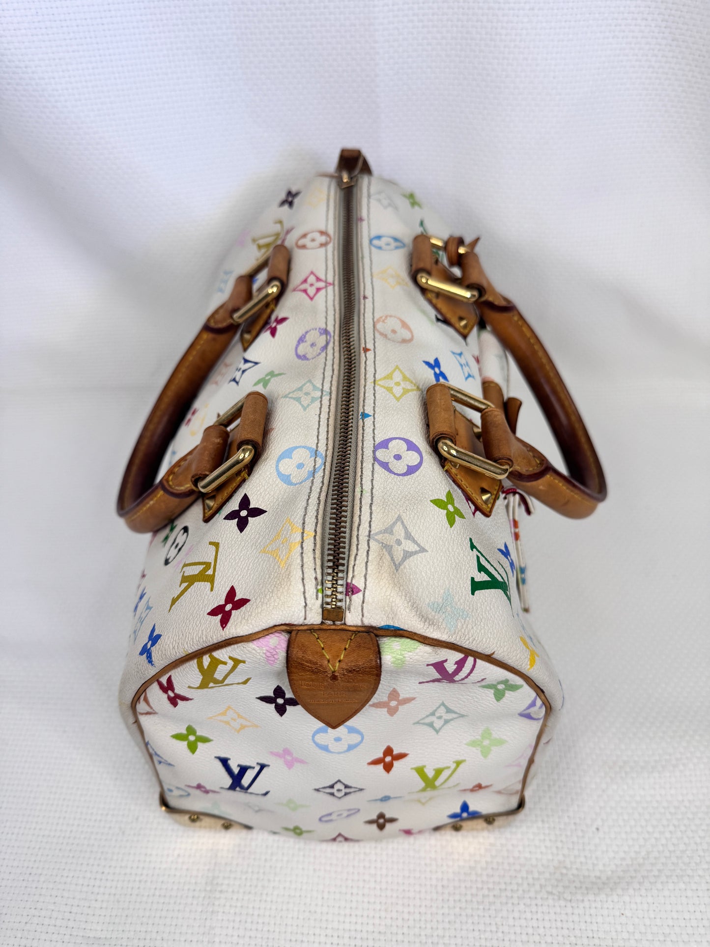 Louis Vuitton 2003 Takashi Murakami Multicolor Monogram Speedy 30 Blanc
