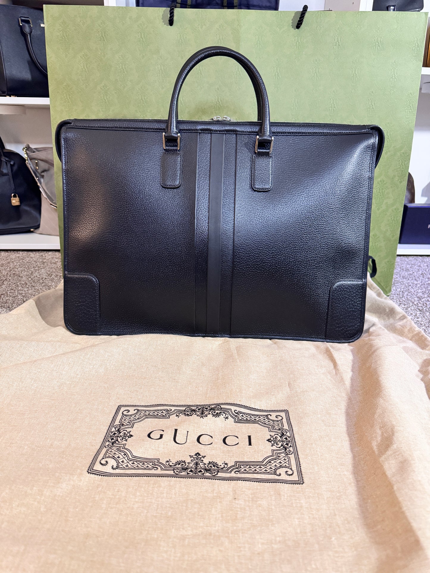 Gucci Interlocking G Black Leather Briefcase