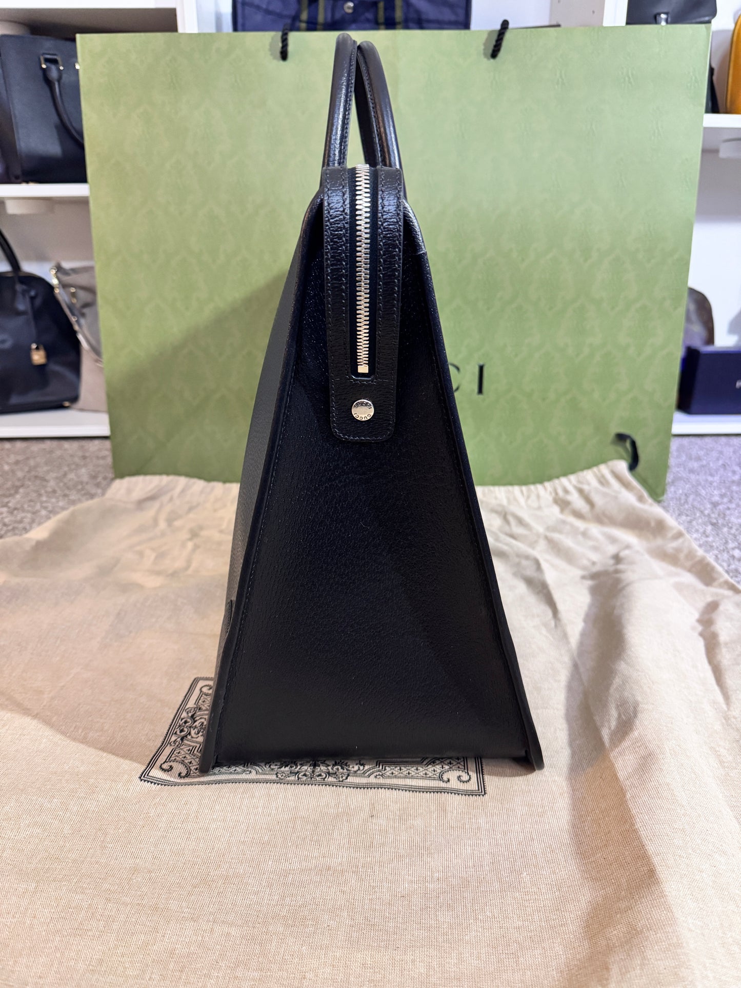 Gucci Interlocking G Black Leather Briefcase