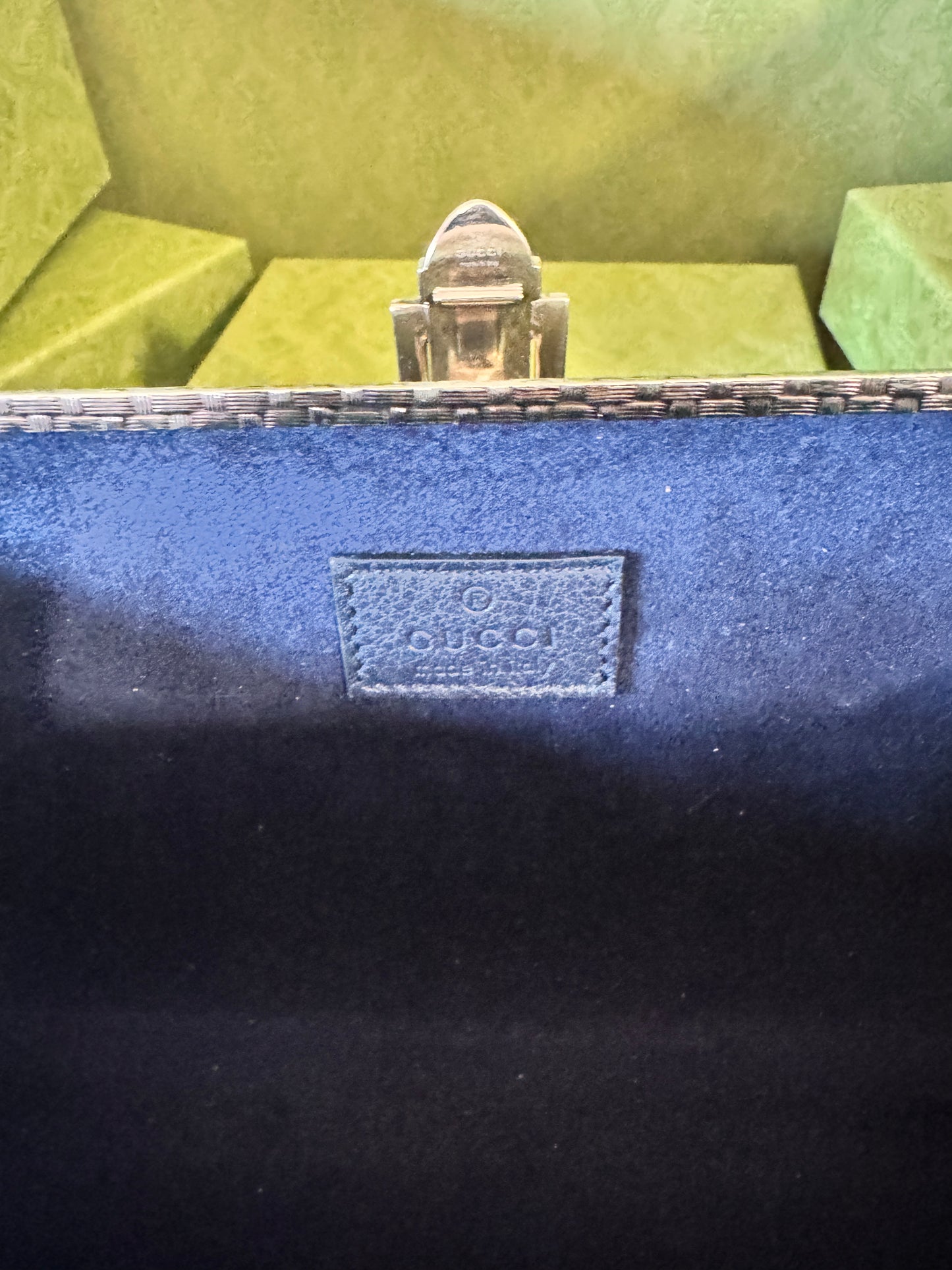 Gucci Metal Clutch with Swarovski Crystal Buckle Closure and Chain