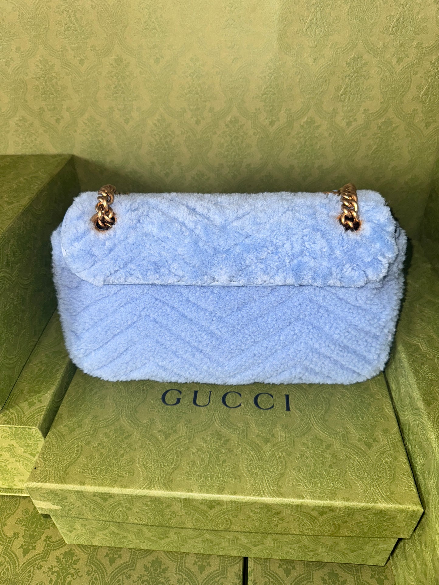 Gucci Blue Shearling Small Marmont