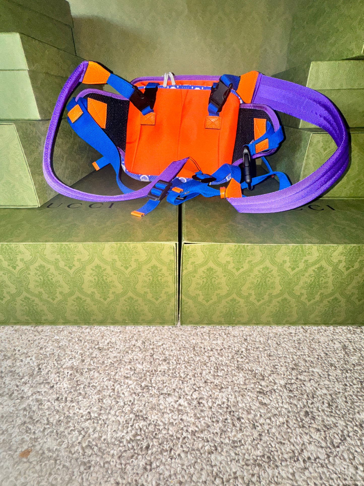 GUCCI Jersey GG Monogram All Over Sporty Flap Backpack Blue Multicolor