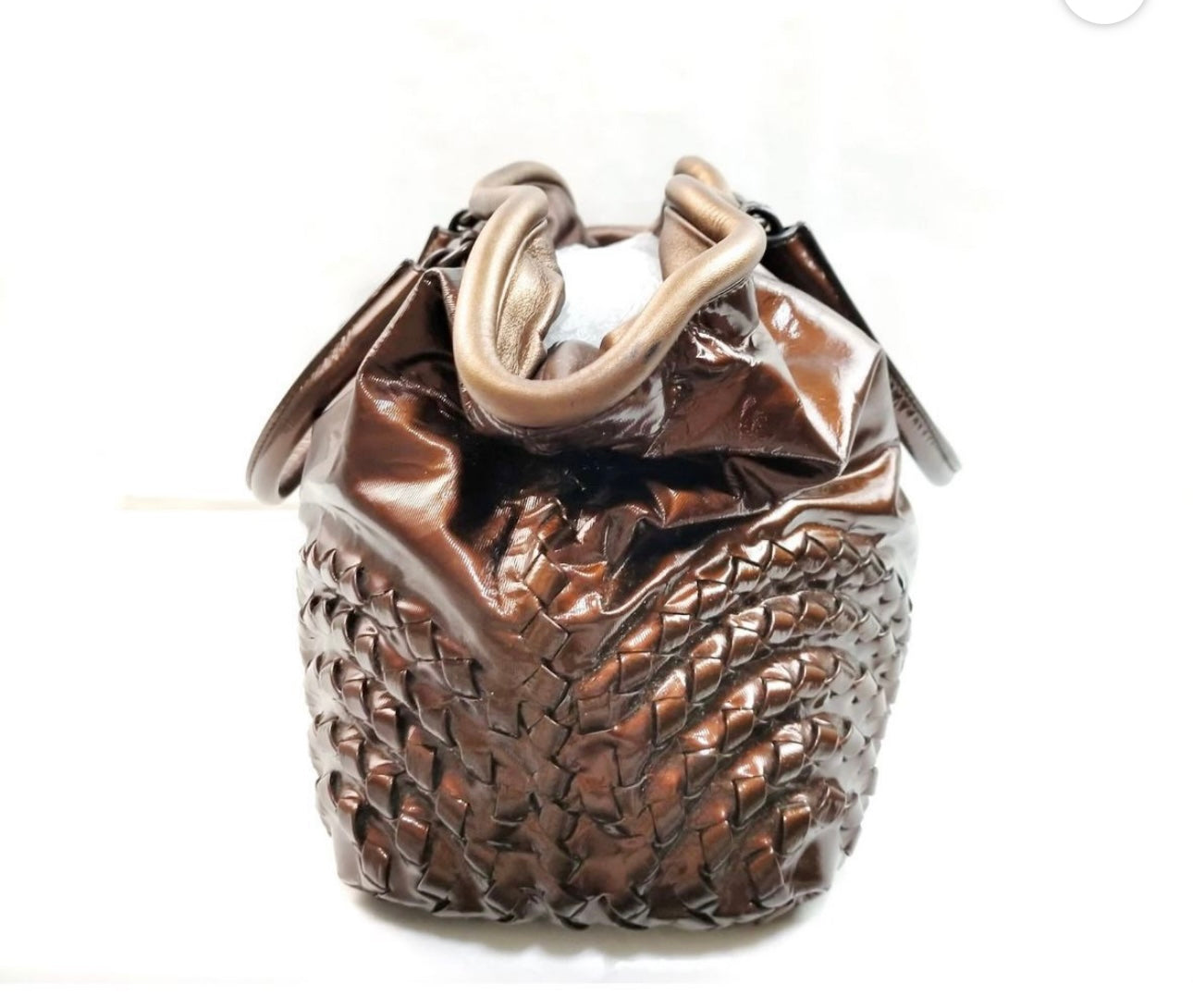 Bottega Veneta Open Tote Patent with Intrecciato Detail Large