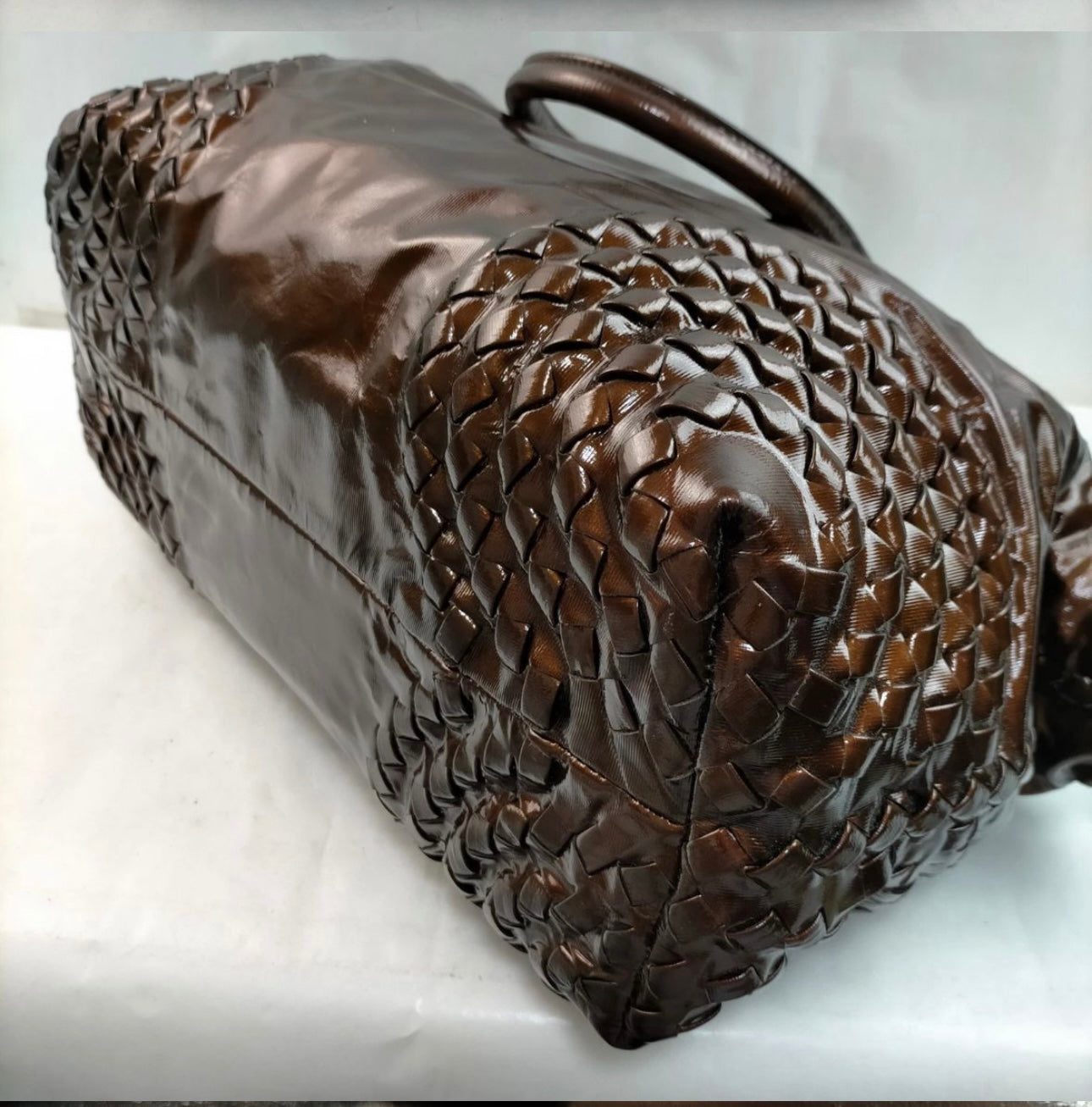 Bottega Veneta Open Tote Patent with Intrecciato Detail Large