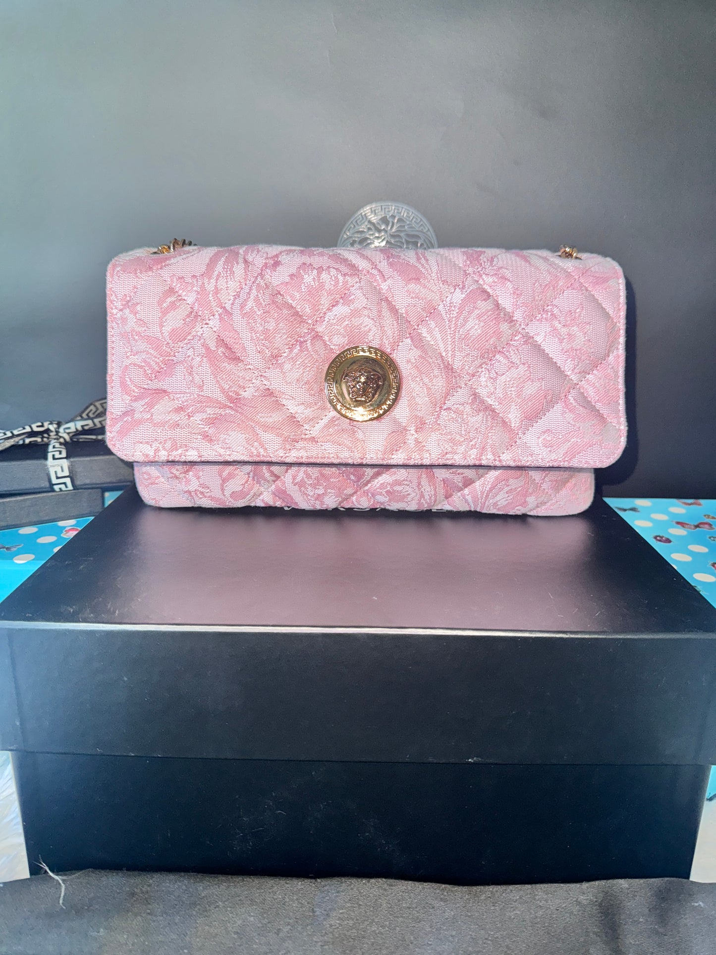 Versace Pink Quilted Fabric Lamb Shoulder Bag