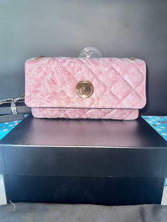 Versace Pink Quilted Fabric Lamb Shoulder Bag
