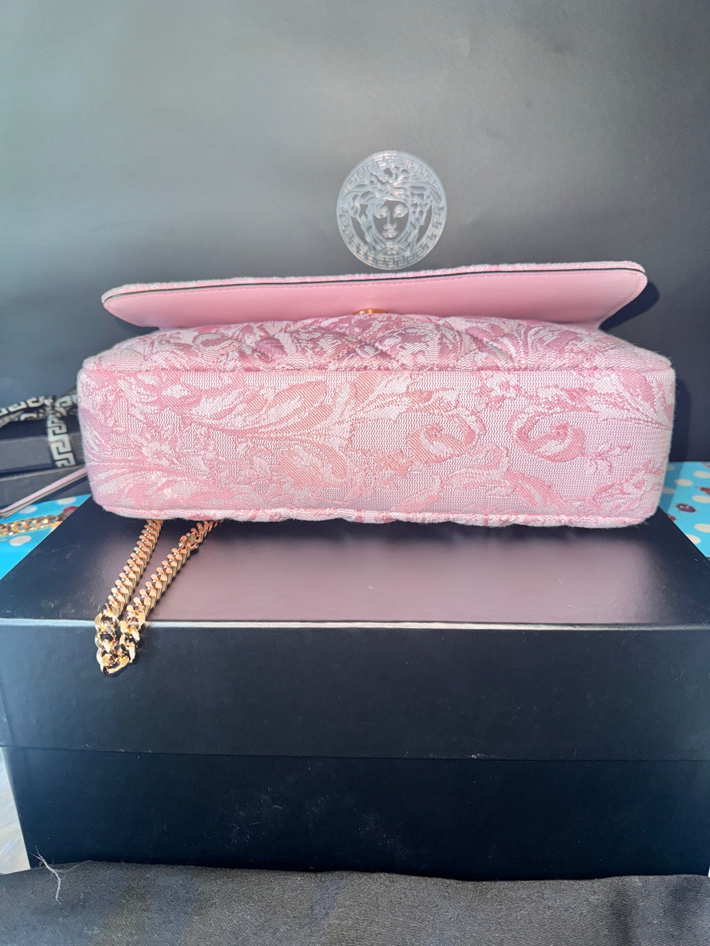 Versace Pink Quilted Fabric Lamb Shoulder Bag