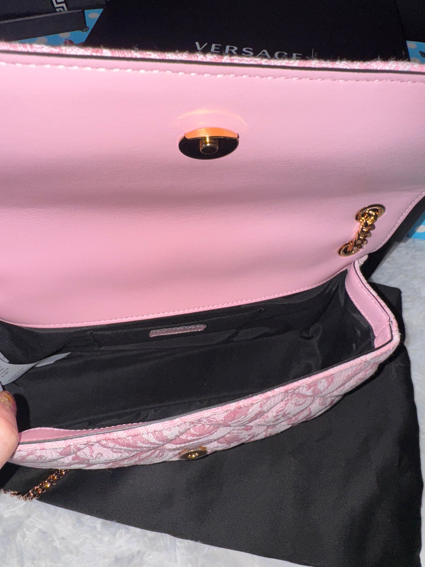 Versace Pink Quilted Fabric Lamb Shoulder Bag