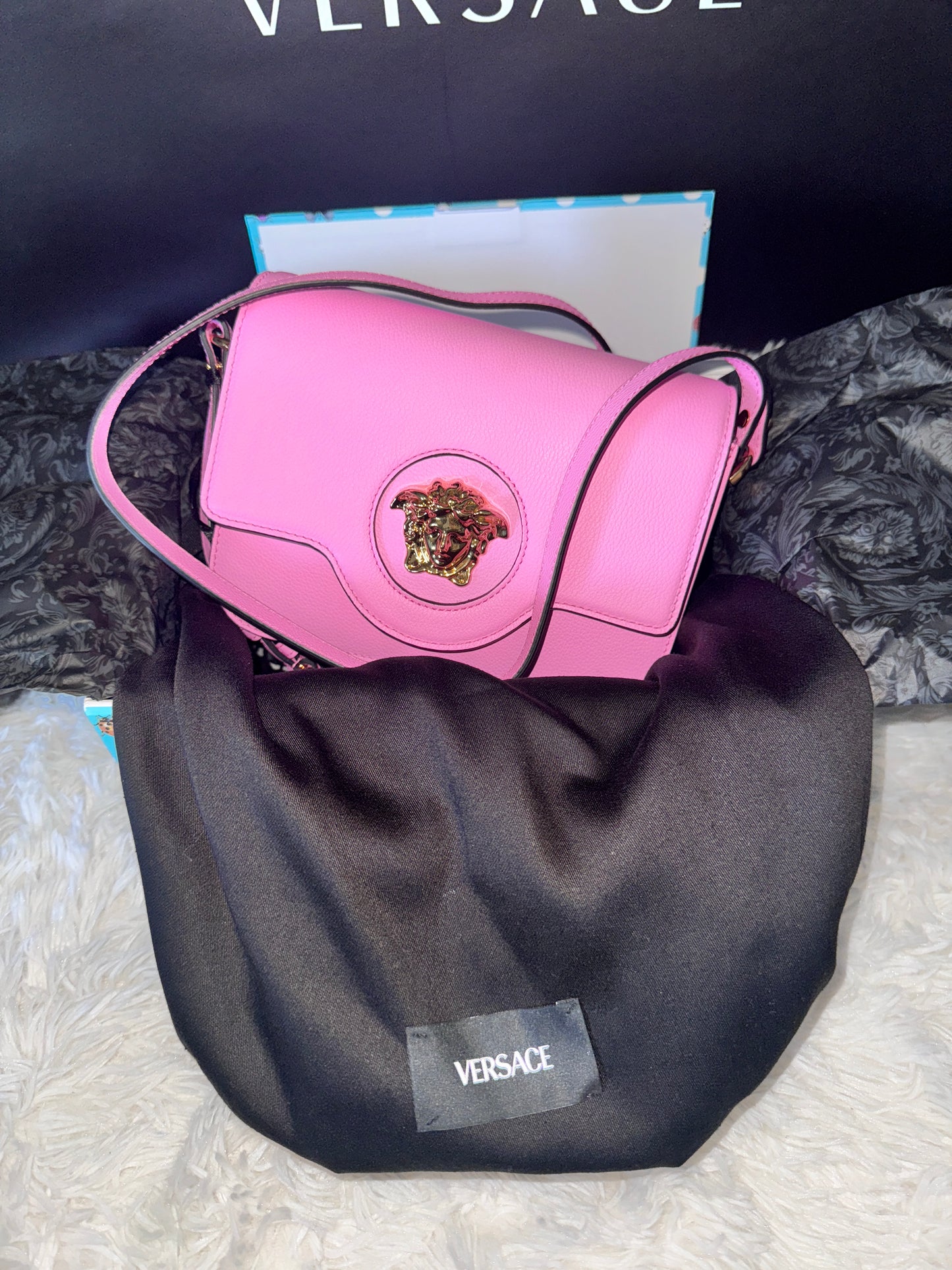 Versace Pink Vitello Pebbled Leather Crossbody Bag