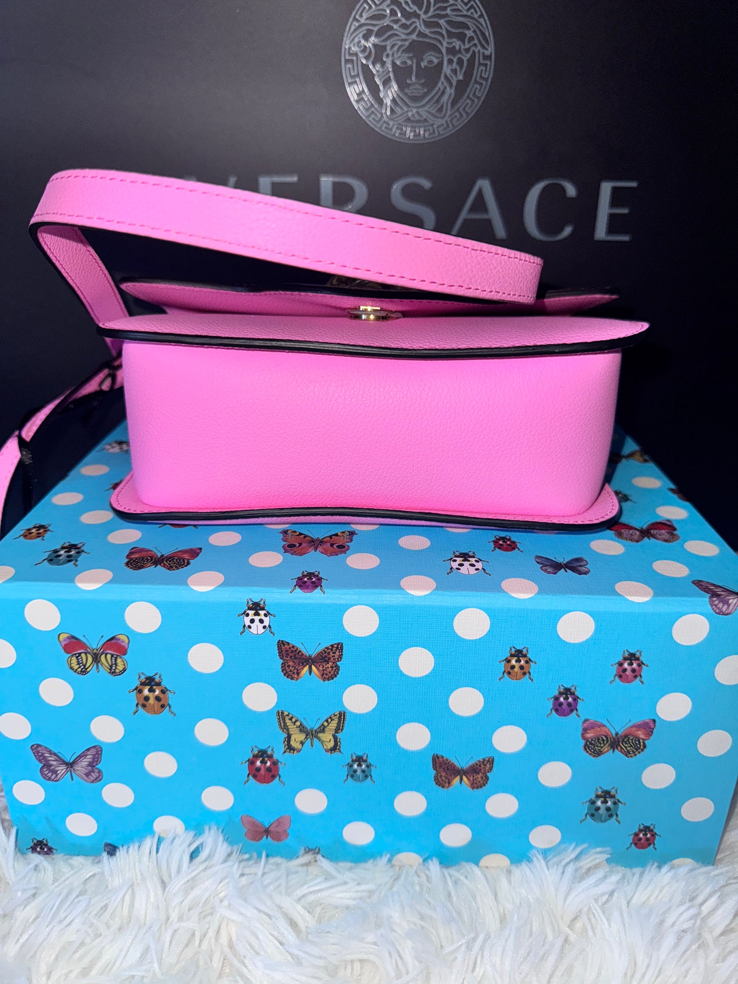 Versace Pink Vitello Pebbled Leather Crossbody Bag