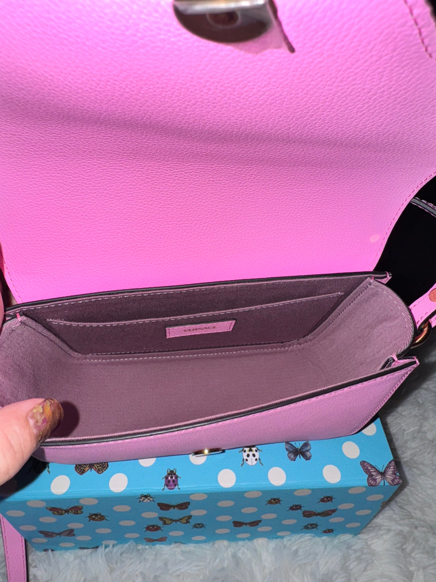 Versace Pink Vitello Pebbled Leather Crossbody Bag