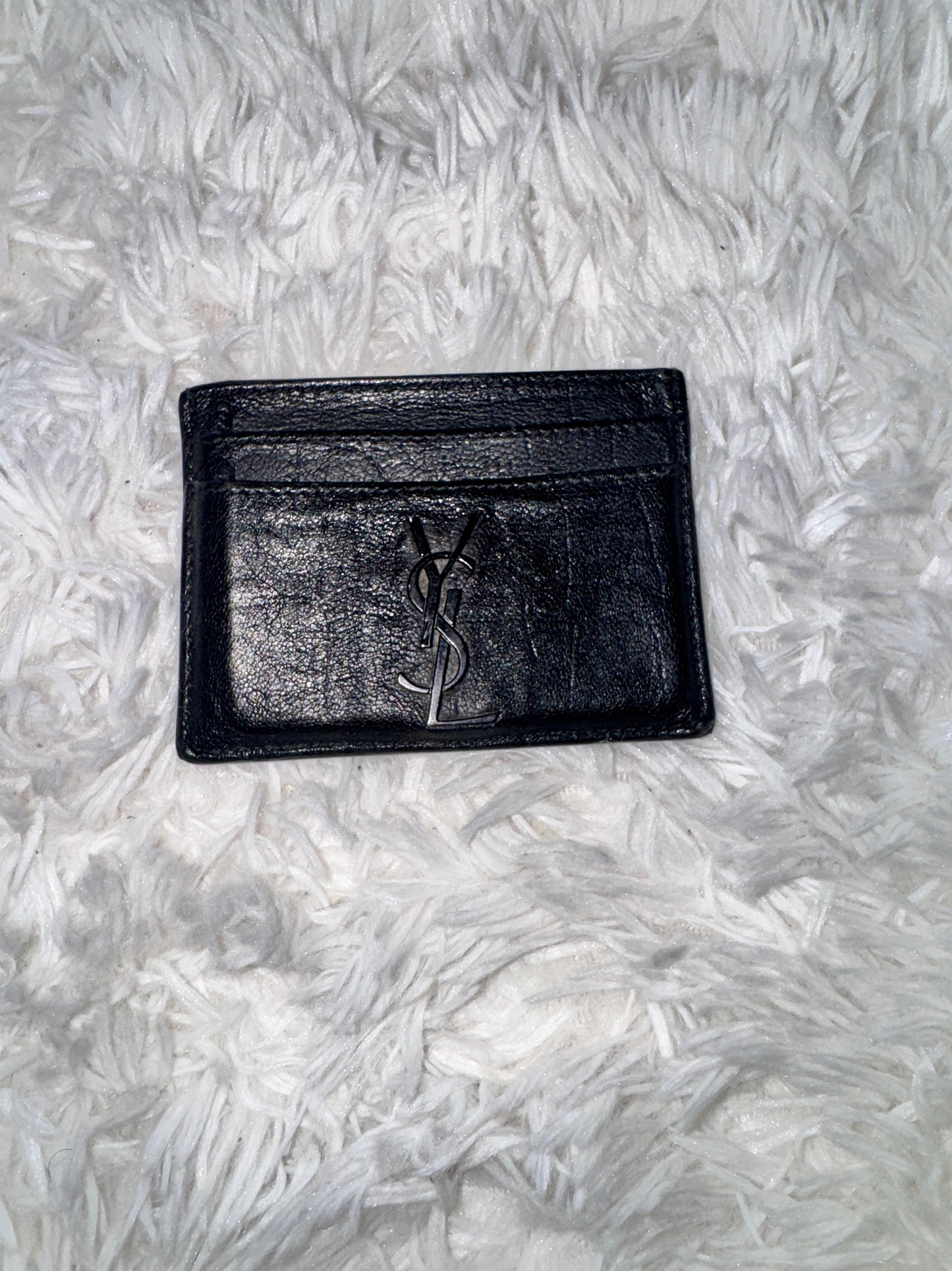 YSL Black Croc Embossed Black Calfskin Card Holder