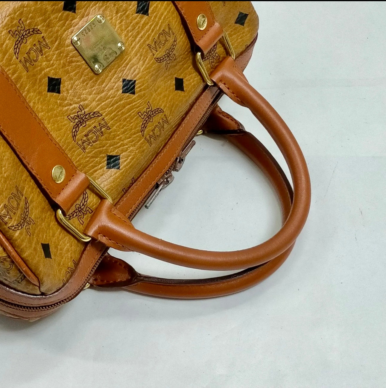 MCM Cognac Visetos Leather Handbag
