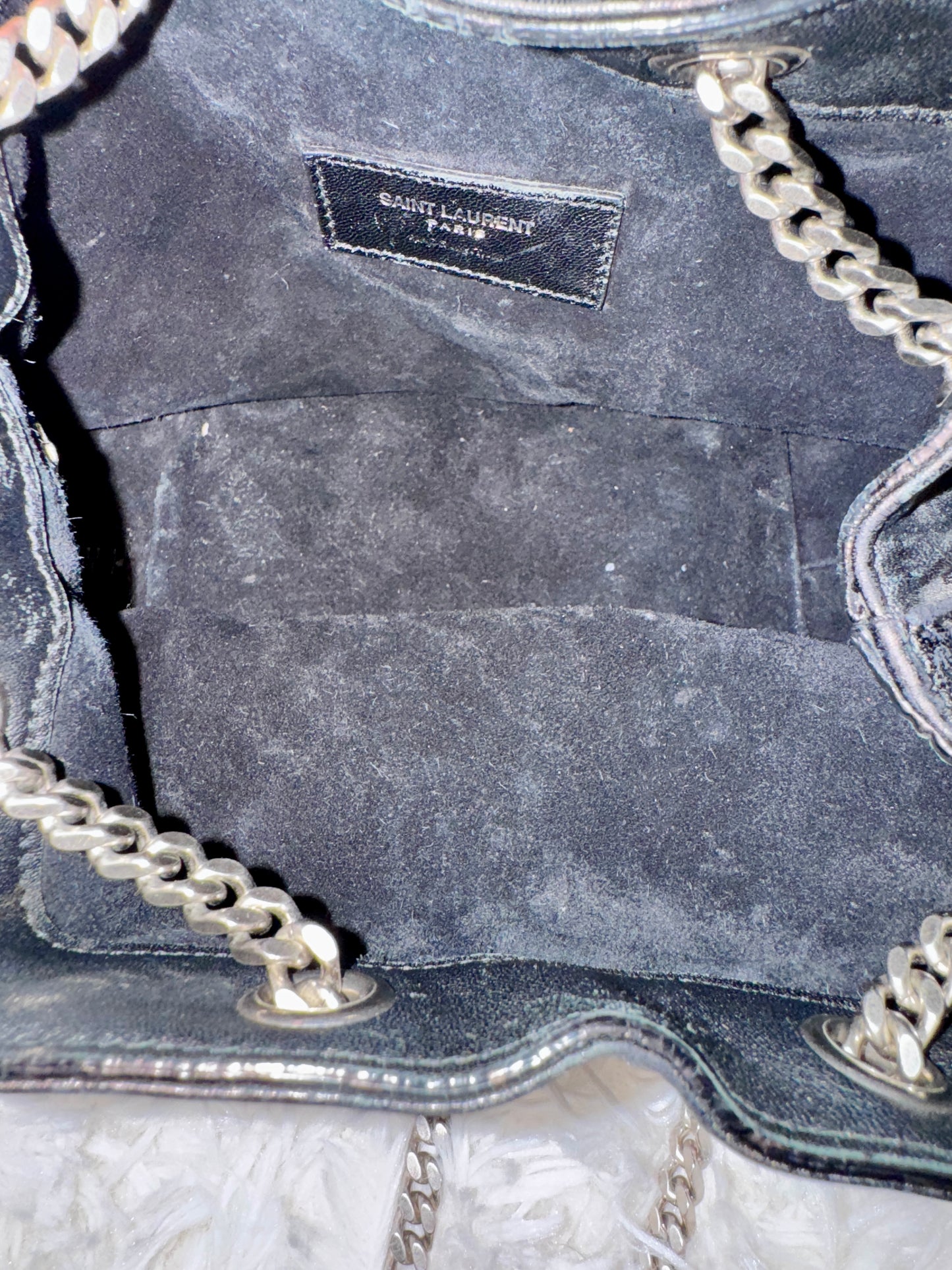 Saint Laurent Lambskin Floral Applique Baby Emmanuelle Bucket Bag Black