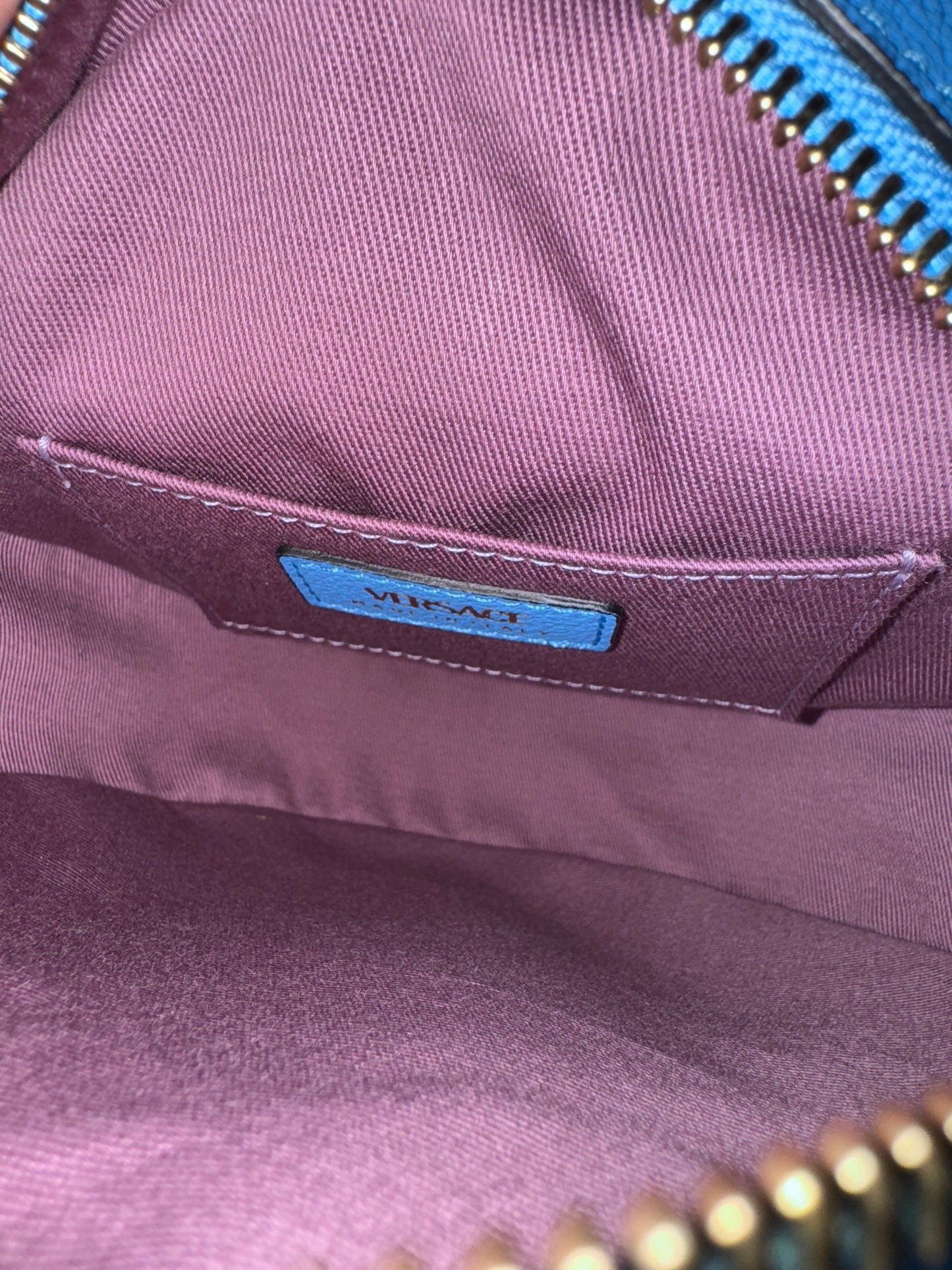 Versace Blue La Medusa Round Disco Camera Leather Bag